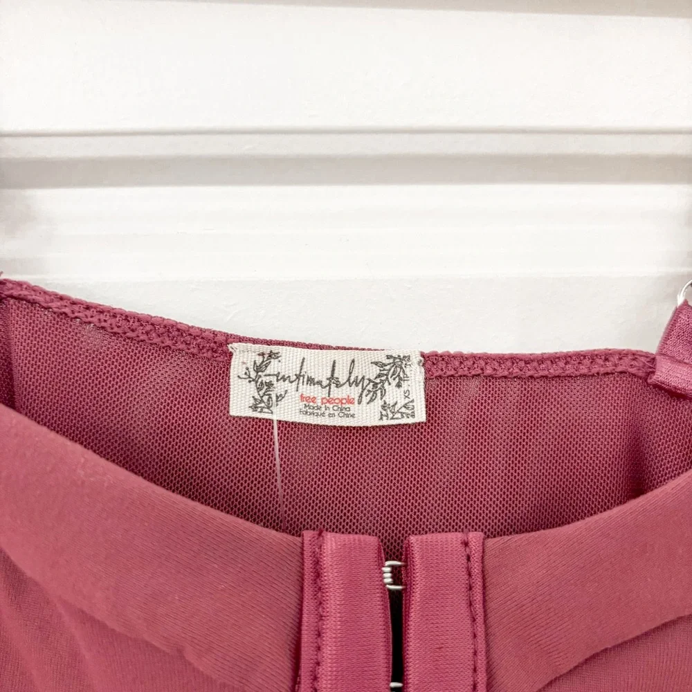 NEW Free People Intimately Night Rhythm Corset Bodysuit Washed Maroon